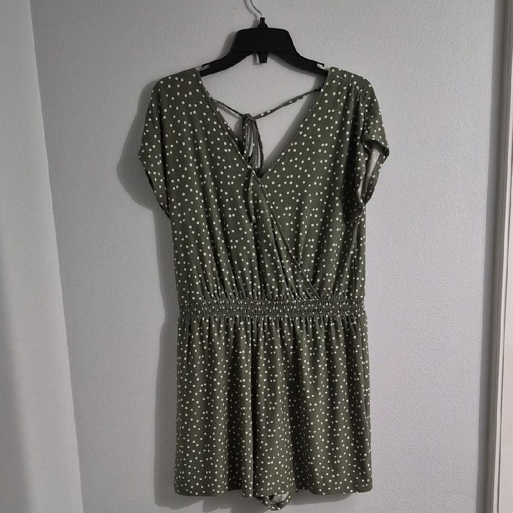 SO Olive Polka Dot Romper